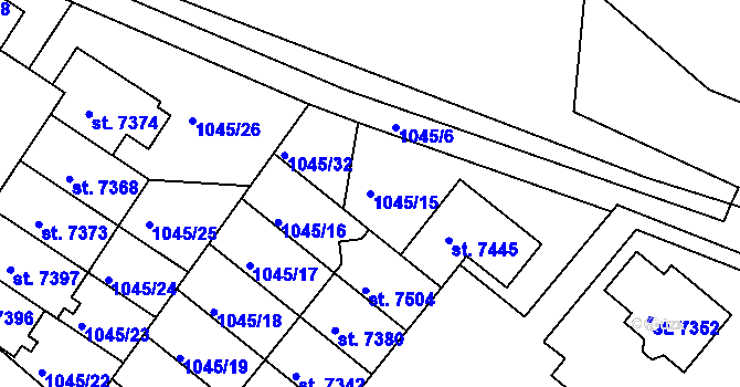 Parcela st. 1045/15 v KÚ Třebíč, Katastrální mapa