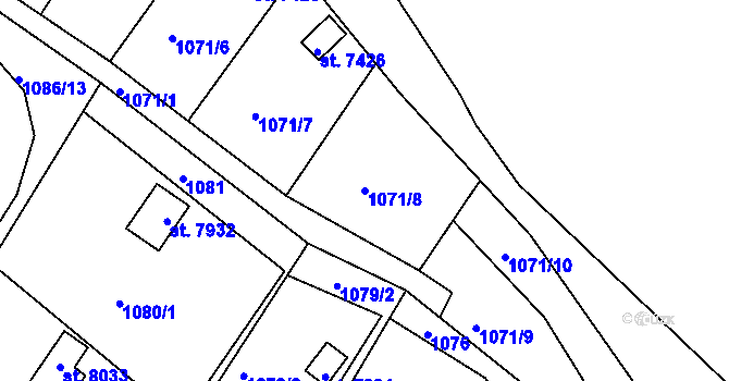 Parcela st. 1071/8 v KÚ Třebíč, Katastrální mapa
