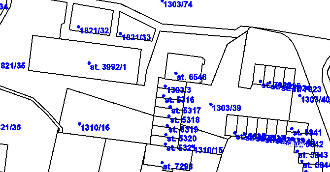 Parcela st. 1303/3 v KÚ Třebíč, Katastrální mapa