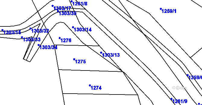 Parcela st. 1303/13 v KÚ Třebíč, Katastrální mapa