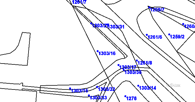 Parcela st. 1303/16 v KÚ Třebíč, Katastrální mapa