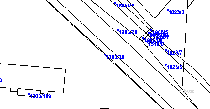 Parcela st. 1303/26 v KÚ Třebíč, Katastrální mapa