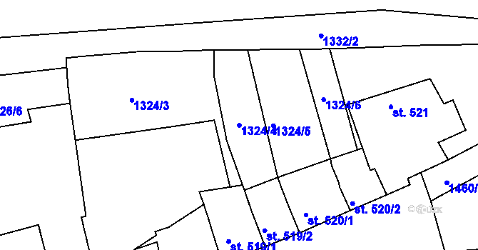 Parcela st. 1324/4 v KÚ Třebíč, Katastrální mapa