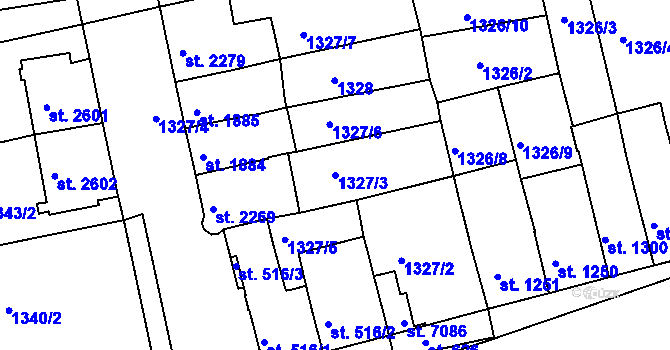 Parcela st. 1327/3 v KÚ Třebíč, Katastrální mapa