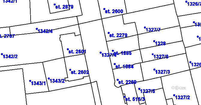 Parcela st. 1327/4 v KÚ Třebíč, Katastrální mapa