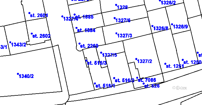 Parcela st. 1327/5 v KÚ Třebíč, Katastrální mapa