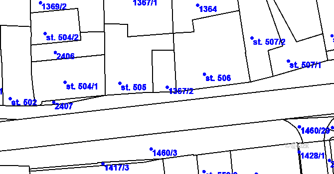 Parcela st. 1367/2 v KÚ Třebíč, Katastrální mapa