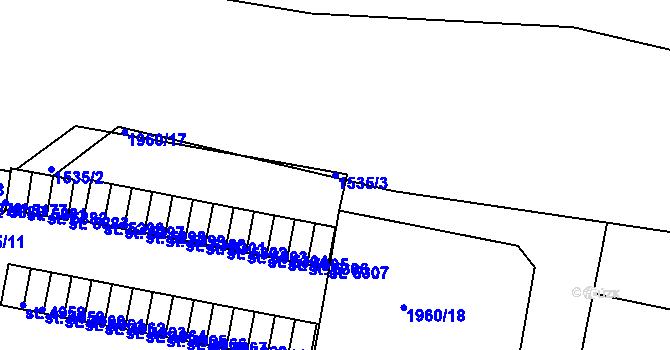 Parcela st. 1535/3 v KÚ Třebíč, Katastrální mapa