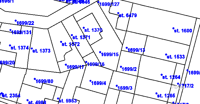 Parcela st. 1699/15 v KÚ Třebíč, Katastrální mapa