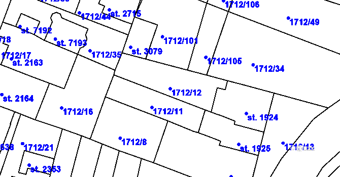 Parcela st. 1712/12 v KÚ Třebíč, Katastrální mapa