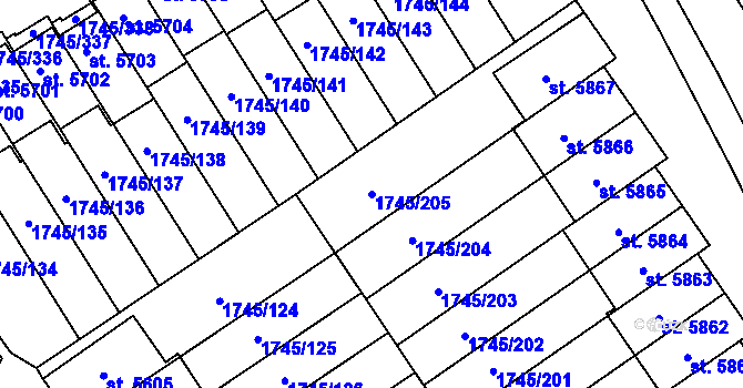 Parcela st. 1745/205 v KÚ Třebíč, Katastrální mapa