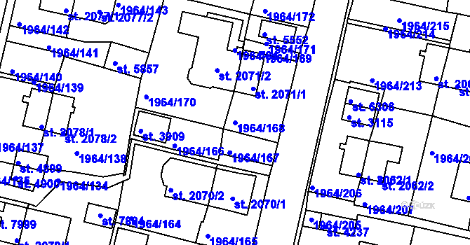 Parcela st. 1964/168 v KÚ Třebíč, Katastrální mapa