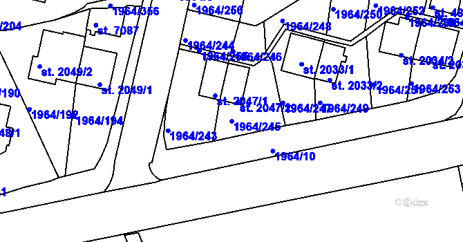 Parcela st. 1964/245 v KÚ Třebíč, Katastrální mapa