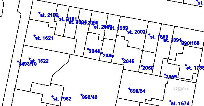 Parcela st. 2045 v KÚ Třebíč, Katastrální mapa