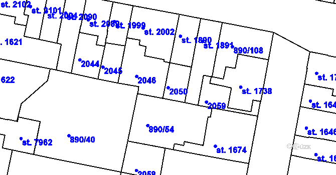 Parcela st. 2050 v KÚ Třebíč, Katastrální mapa