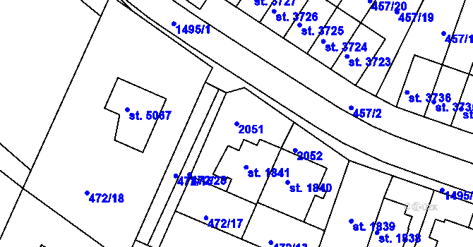 Parcela st. 2051 v KÚ Třebíč, Katastrální mapa