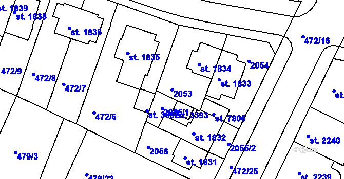 Parcela st. 2053 v KÚ Třebíč, Katastrální mapa