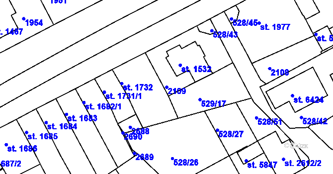 Parcela st. 2109 v KÚ Třebíč, Katastrální mapa