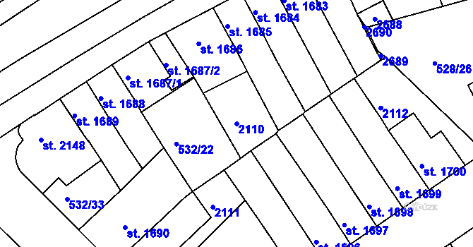 Parcela st. 2110 v KÚ Třebíč, Katastrální mapa