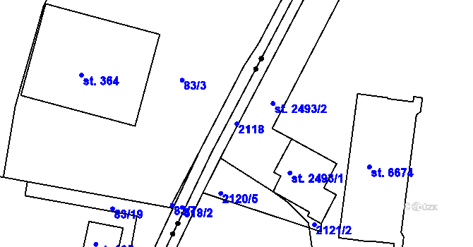 Parcela st. 2118 v KÚ Třebíč, Katastrální mapa