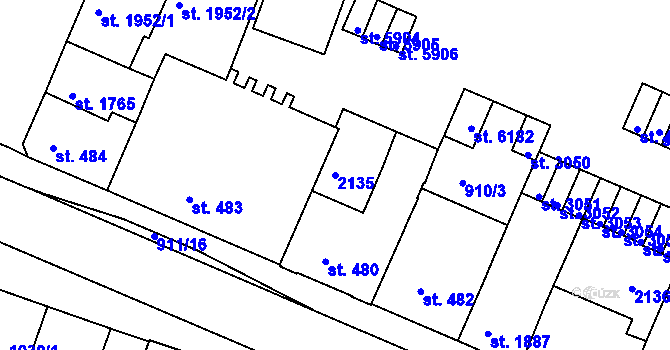 Parcela st. 2135 v KÚ Třebíč, Katastrální mapa