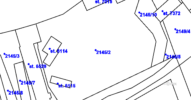 Parcela st. 2145/2 v KÚ Třebíč, Katastrální mapa