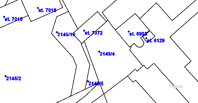 Parcela st. 2149/4 v KÚ Třebíč, Katastrální mapa