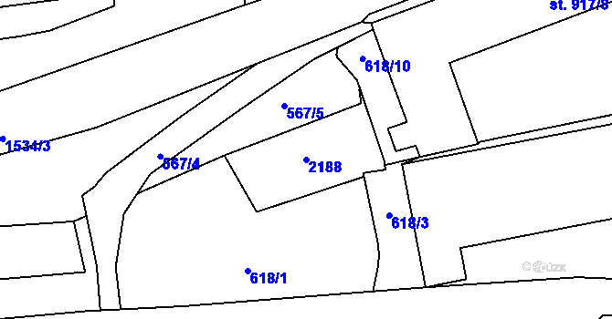 Parcela st. 2188 v KÚ Třebíč, Katastrální mapa