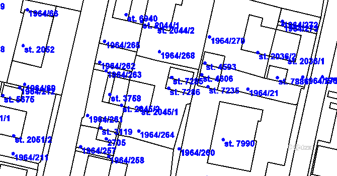 Parcela st. 7286 v KÚ Třebíč, Katastrální mapa