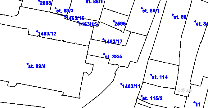 Parcela st. 88/5 v KÚ Třebíč, Katastrální mapa