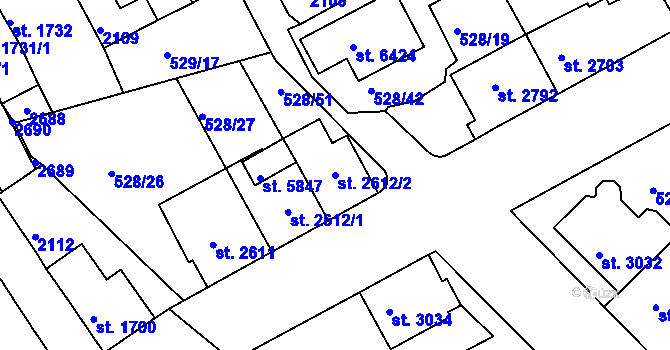 Parcela st. 2612/2 v KÚ Třebíč, Katastrální mapa
