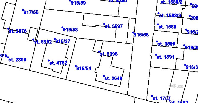 Parcela st. 5398 v KÚ Třebíč, Katastrální mapa