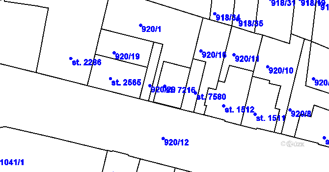 Parcela st. 7216 v KÚ Třebíč, Katastrální mapa