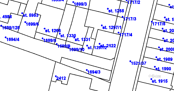 Parcela st. 1297/2 v KÚ Třebíč, Katastrální mapa
