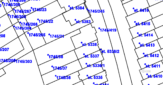 Parcela st. 5338 v KÚ Třebíč, Katastrální mapa