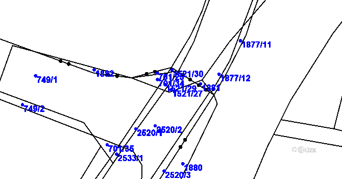 Parcela st. 1521/27 v KÚ Třebíč, Katastrální mapa