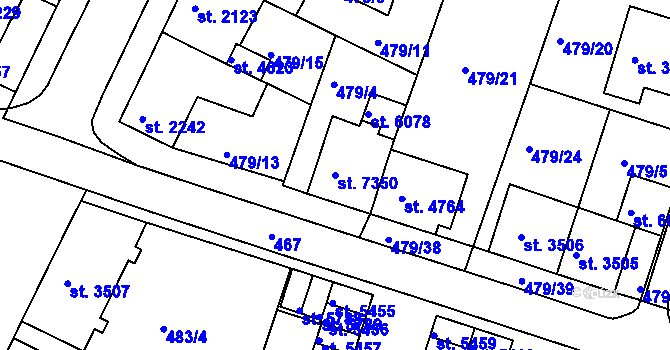 Parcela st. 7350 v KÚ Třebíč, Katastrální mapa