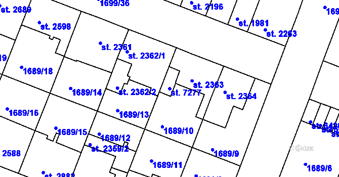 Parcela st. 7277 v KÚ Třebíč, Katastrální mapa