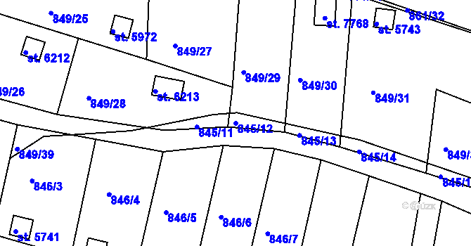 Parcela st. 845/12 v KÚ Třebíč, Katastrální mapa
