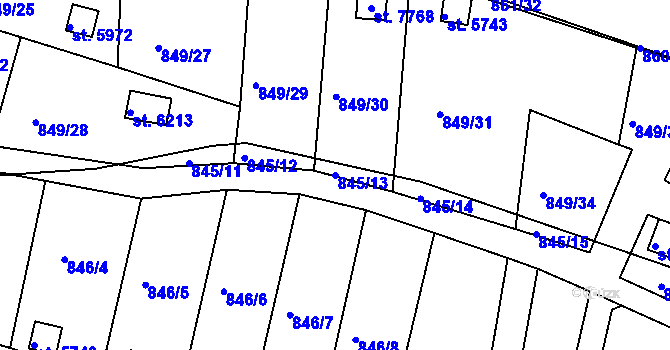Parcela st. 845/13 v KÚ Třebíč, Katastrální mapa