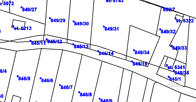 Parcela st. 845/14 v KÚ Třebíč, Katastrální mapa