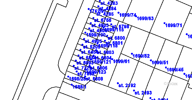 Parcela st. 6803 v KÚ Třebíč, Katastrální mapa
