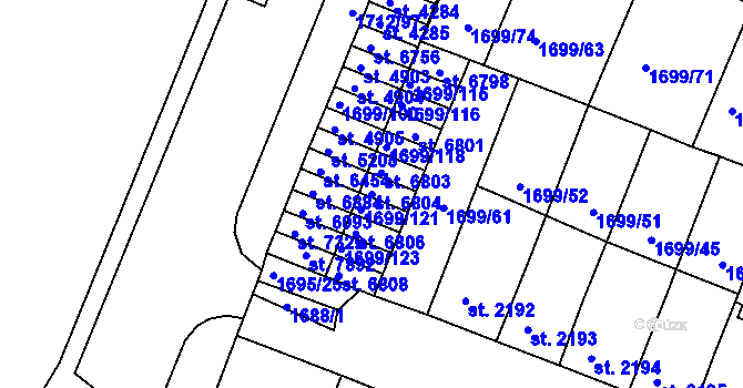 Parcela st. 6804 v KÚ Třebíč, Katastrální mapa
