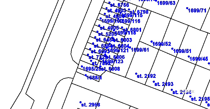 Parcela st. 6806 v KÚ Třebíč, Katastrální mapa