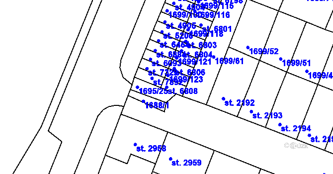 Parcela st. 6808 v KÚ Třebíč, Katastrální mapa