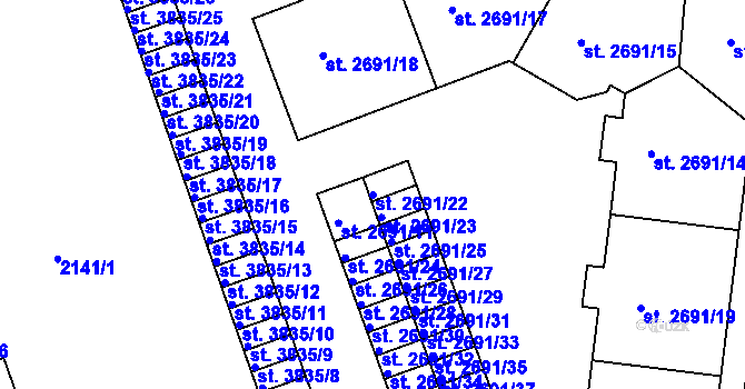 Parcela st. 2691/22 v KÚ Třebíč, Katastrální mapa