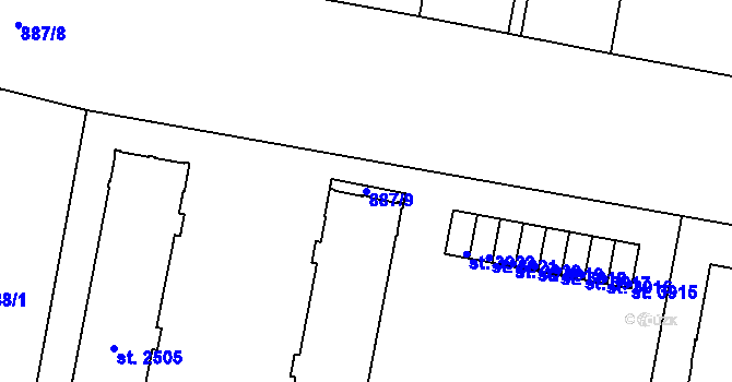 Parcela st. 887/9 v KÚ Třebíč, Katastrální mapa