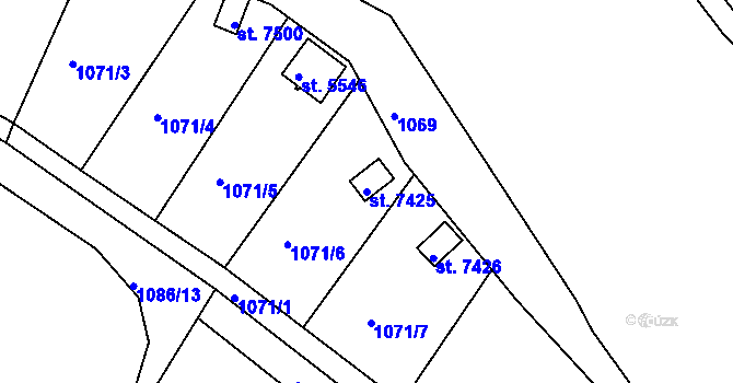 Parcela st. 7425 v KÚ Třebíč, Katastrální mapa