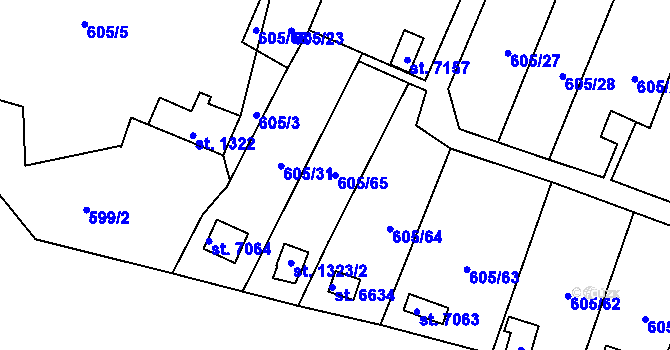 Parcela st. 605/65 v KÚ Třebíč, Katastrální mapa
