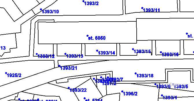 Parcela st. 1393/14 v KÚ Třebíč, Katastrální mapa